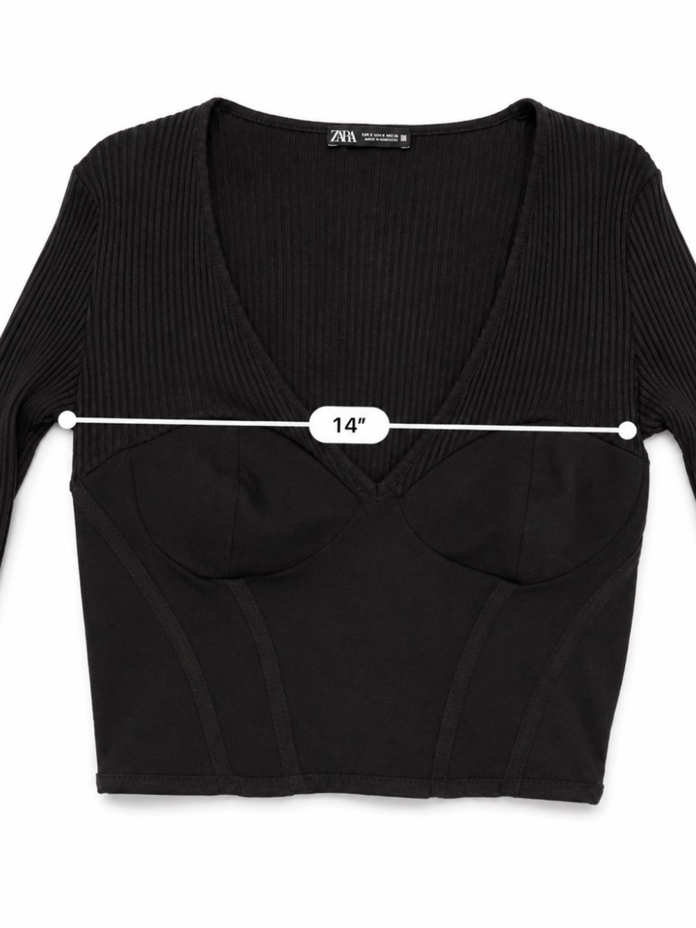Zara Ribbed Bustier Corset Crop Top Black Long Sleeve Size S Minimalist - Picture 5 of 6
